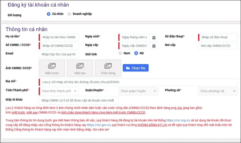 Nhập đầy đủ c&aacute;c th&ocirc;ng tin đăng k&yacute;