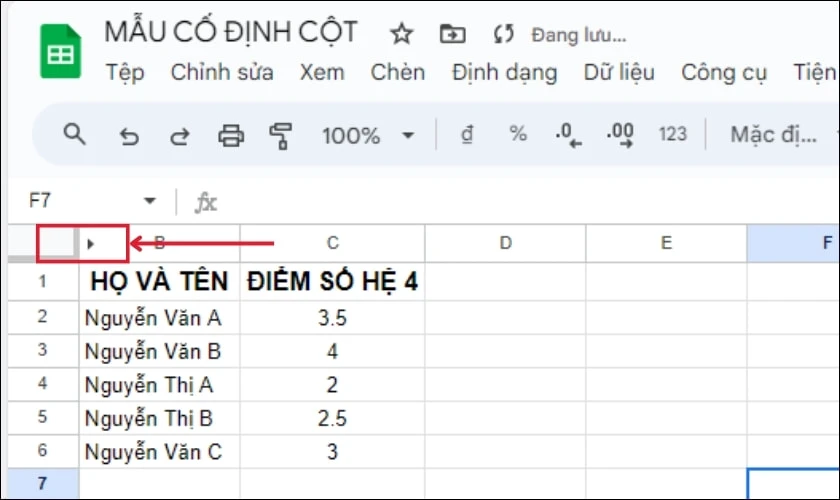 C&aacute;ch bỏ ẩn cột trong trang t&iacute;nh