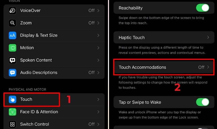 Cách tắt thích nghi cảm ứng iPhone