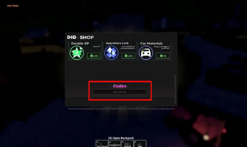 Lưu &yacute; khi nhập Code Dig Roblox trong game