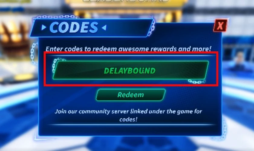 Nhập code Goalbound Roblox mới nhất v&agrave;o &ocirc; trống