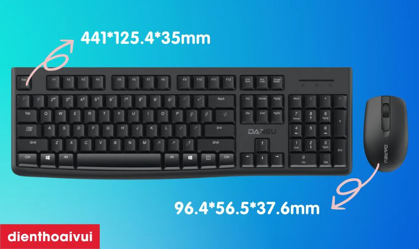 Combo B&agrave;n ph&iacute;m + Chuột kh&ocirc;ng d&acirc;y Dareu LK186G c&oacute; thiết kế đơn giản