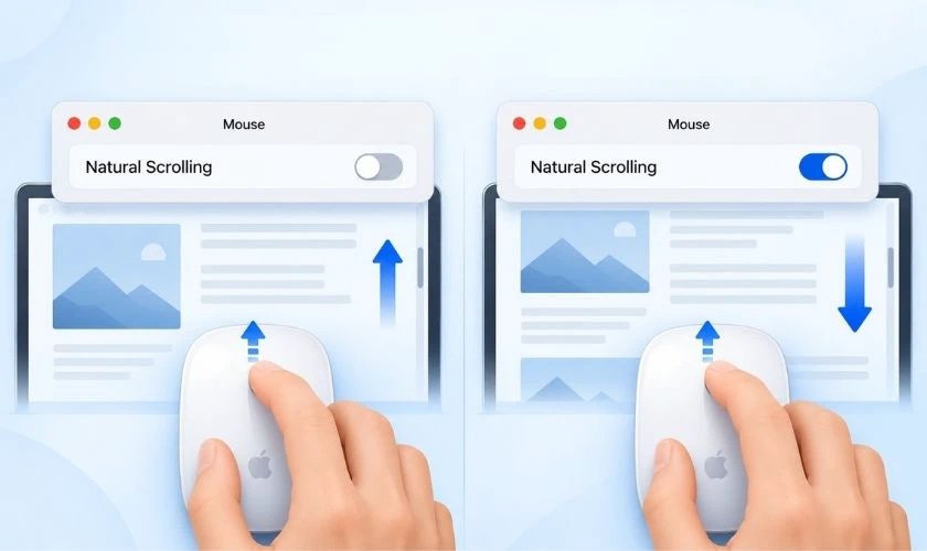 Bật hoặc tắt Natural Scrolling để chọn hướng cuộn phù hợp với thói quen sử dụng