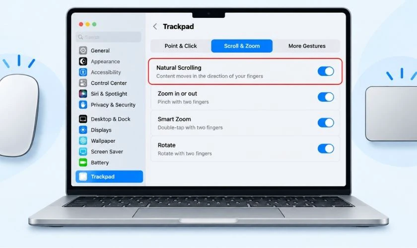 Cuộn chuột và trackpad bị ngược hướng cùng lúc