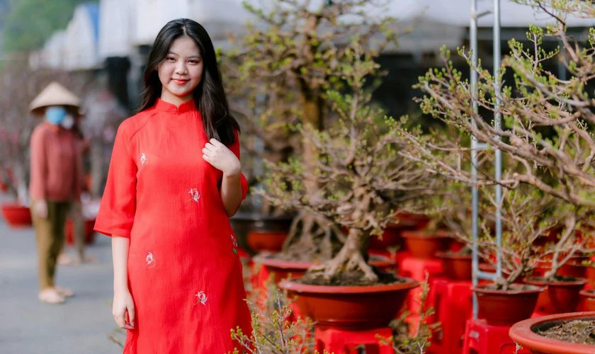 Concept chụp ảnh Tết với áo dài đỏ
