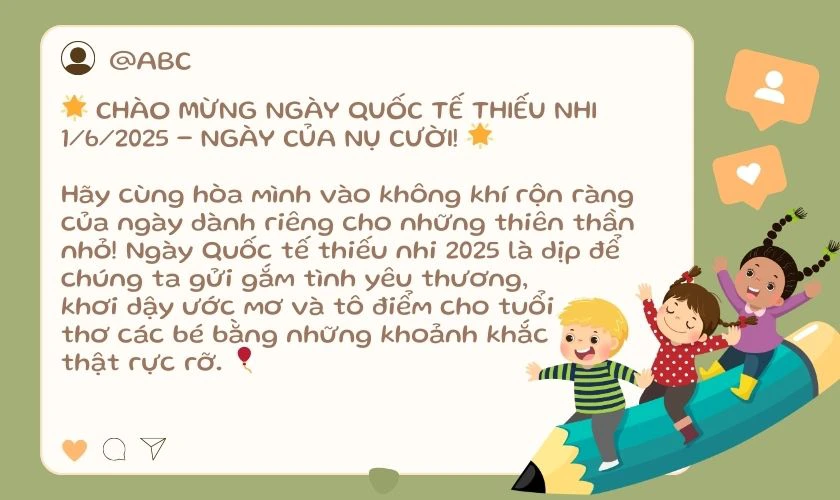 Content ngày Quốc tế Thiếu nhi 2026 ý nghĩa nhất