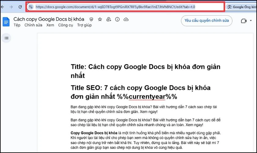 Copy Google Docs bị kh&oacute;a bằng c&aacute;ch tải xuống dưới dạng PDF