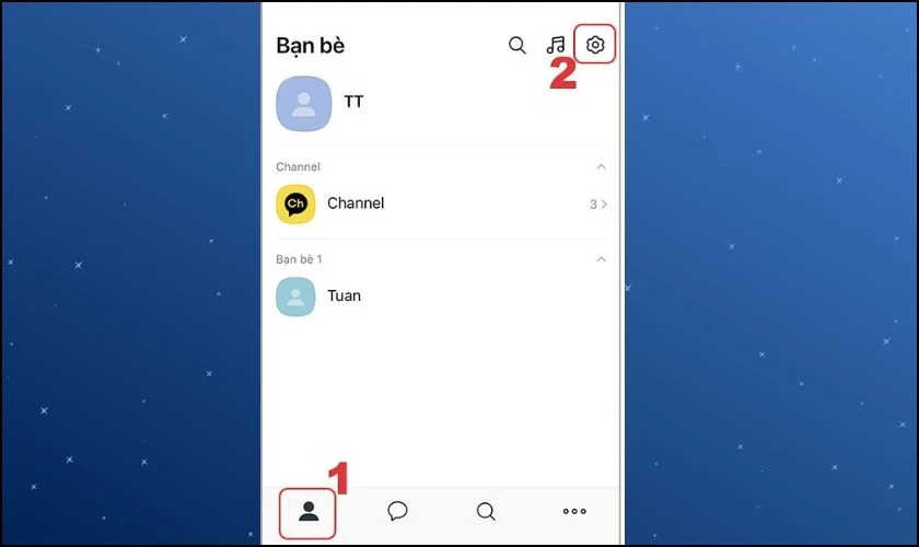 Để bỏ chặn ai đ&oacute;, v&agrave;o biểu tượng h&igrave;nh người tr&ecirc;n ứng dụng Kakao Talk