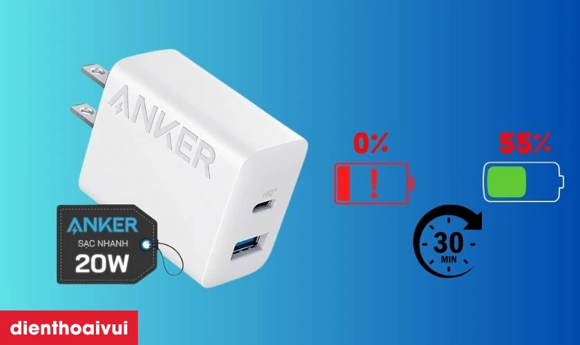 Đặc điểm nổi bật của củ sạc Anker 2 cổng 1C1A/20W B2348 kèm cáp C to C