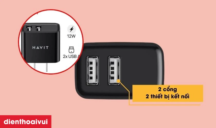 Củ sạc Havit 2 cổng công suất sạc lớn tối ưu thời gian sạc cho bạn