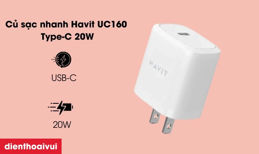 Củ sạc nhanh Havit UC160 Type-C 20W được nhiều người ưa chuộng