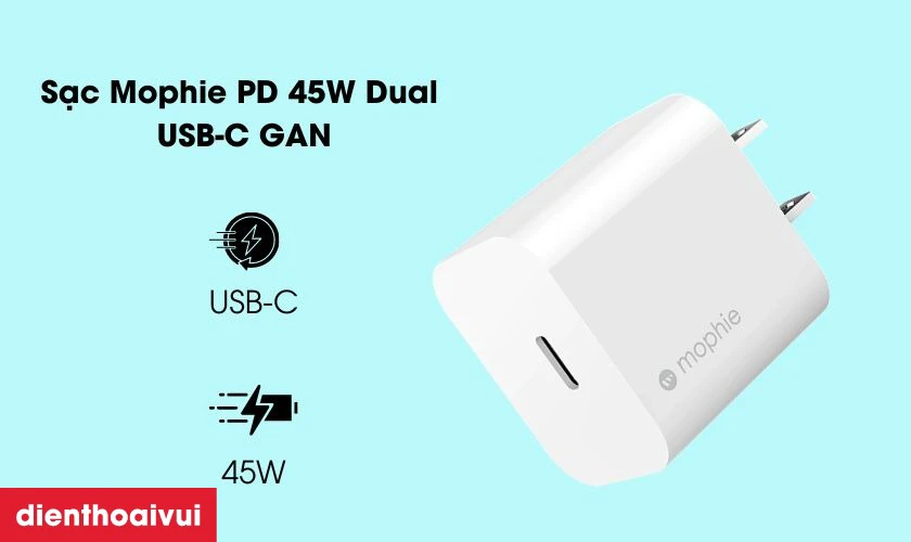 Sạc Mophie PD 45W Dual USB-C GAN sạc nhanh cho laptop