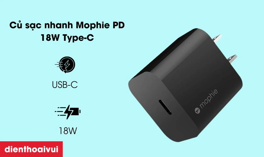 Củ sạc Mophie trang bị cổng USB Type C c&oacute; độ tương th&iacute;ch cao