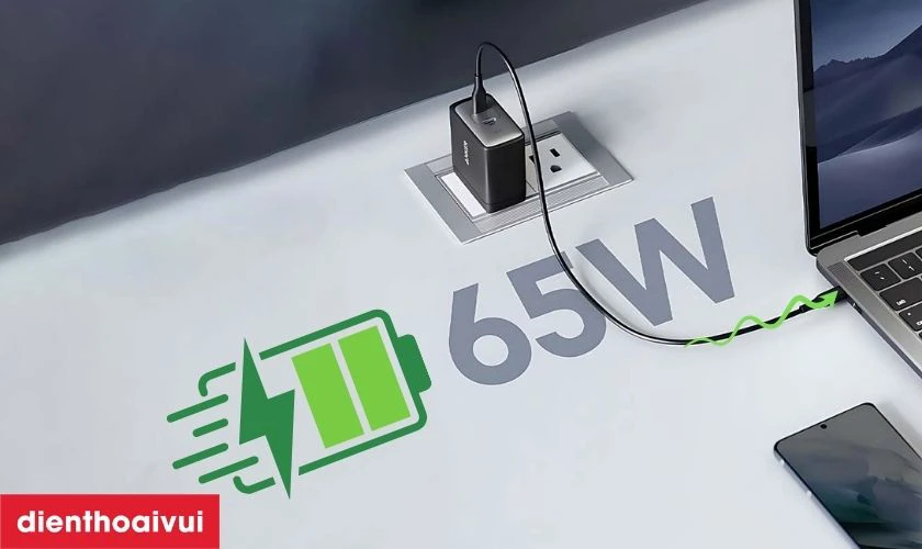 Củ sạc nhanh Anker Powerport III 2C 65W A2666 c&ocirc;ng suất mạnh mẽ