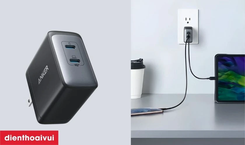 Củ sạc nhanh Anker Powerport III 2C 65W A2666 sạc 2 m&aacute;y đồng thời