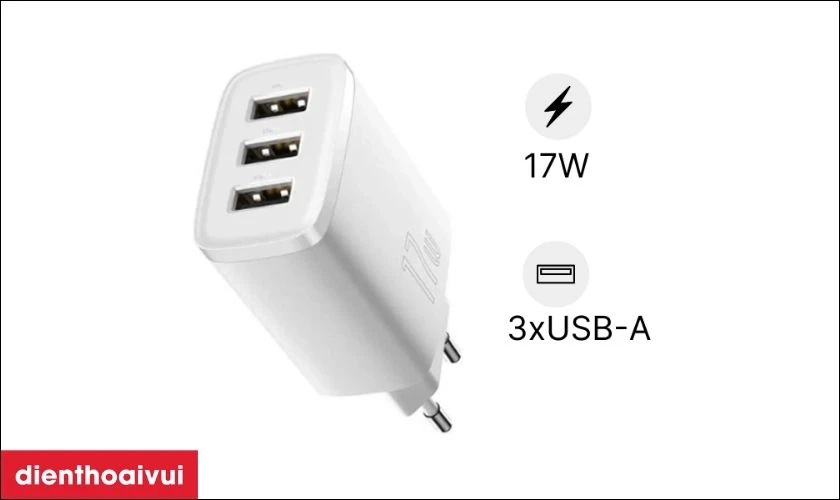 Sạc c&ugrave;ng l&uacute;c 3 thiết bị với c&ocirc;ng suất hợp l&yacute;