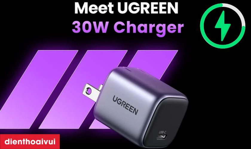 Với c&ocirc;ng suất 30W, củ sạc Ugreen c&oacute; thể nạp đầy năng lượng cho thiết bị