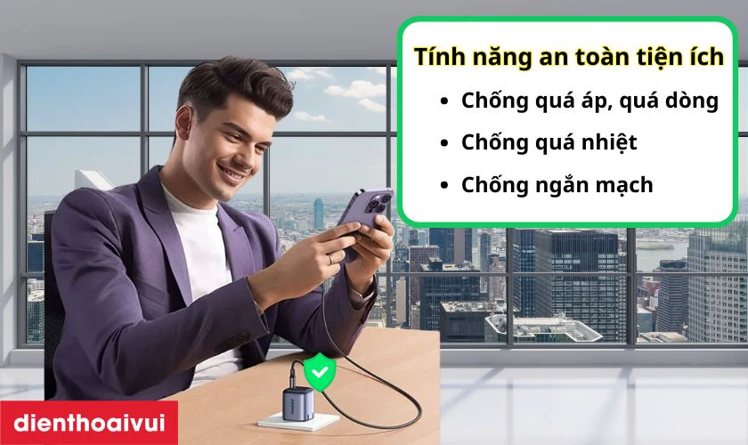 Củ sạc nhanh Ugreen GaN Nexode 30W CD319 90901 c&oacute; t&iacute;ch hợp chip bảo vệ đa năng