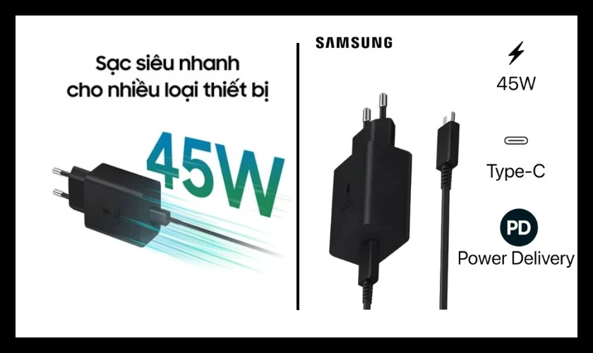Củ sạc Samsung Type-C 45W k&egrave;m c&aacute;p C-C 5A 1.8M T4510