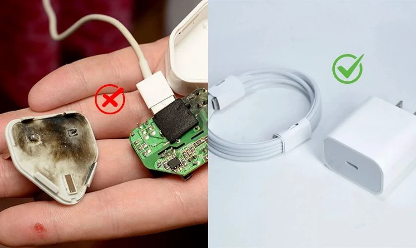 Lu&ocirc;n sử dụng cục sạc v&agrave; pin ch&iacute;nh h&atilde;ng