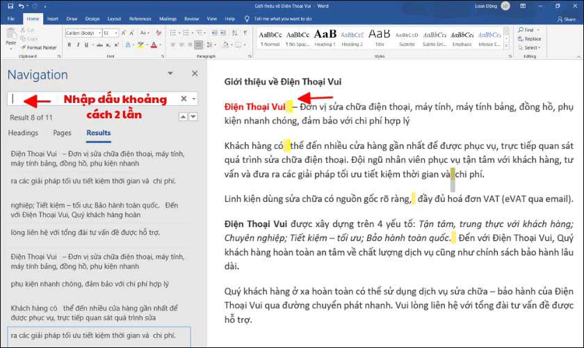 Sửa lỗi Word bị một v&agrave;i khoảng trắng bằng lệnh T&igrave;m kiếm