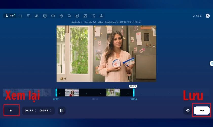 C&aacute;ch xem lại trước khi tiến h&agrave;nh lưu video vừa cắt tr&ecirc;n m&aacute;y t&iacute;nh