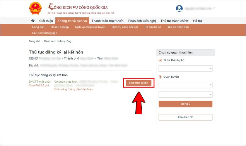 Nhấn chọn Nộp trực tuyến