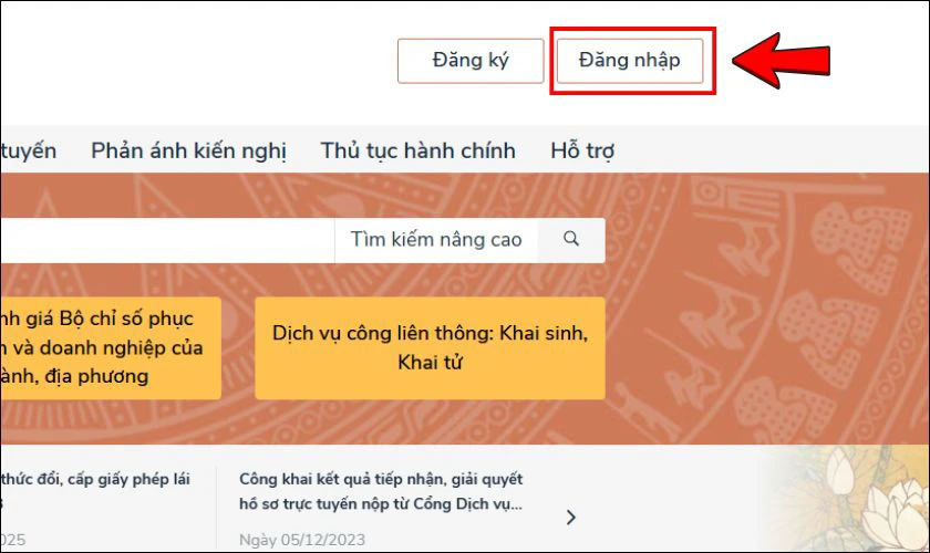 Chọn mục Đăng nhập