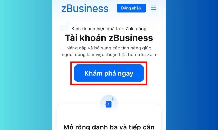 Đăng k&yacute; Zalo Business tr&ecirc;n điện thoại