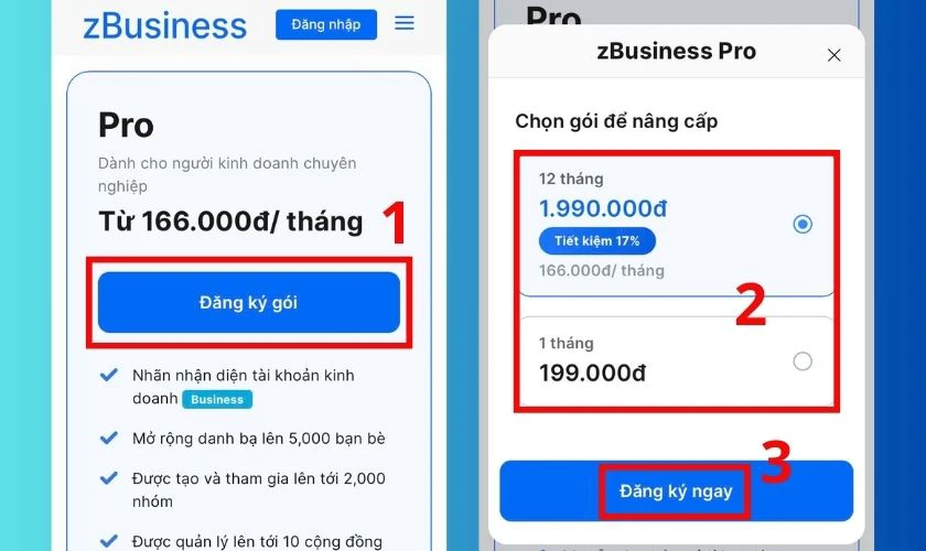 T&igrave;m đến g&oacute;i Pro, chọn v&agrave;o Đăng k&yacute; g&oacute;i