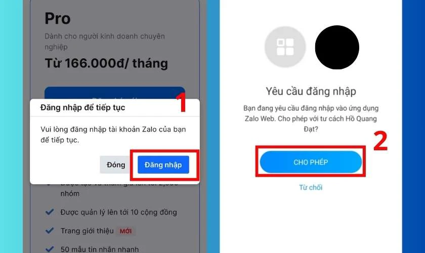 Cho ph&eacute;p th&ocirc;ng tin đăng nhập qua ứng dụng Zalo