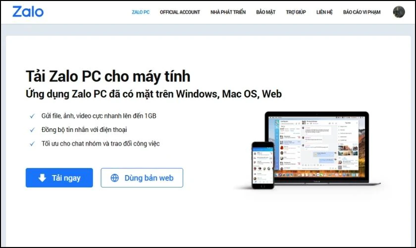 C&aacute;ch đăng k&yacute; Zalo tr&ecirc;n web