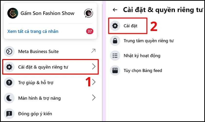 Ấn chọn C&agrave;i đặt quyền ri&ecirc;ng tư v&agrave; chọn tiếp C&agrave;i đặt