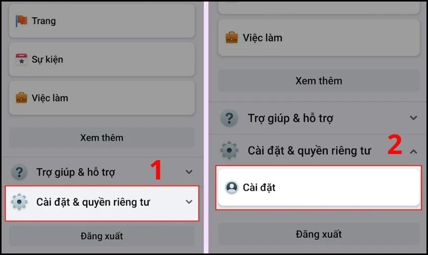 Chọn v&agrave;o C&agrave;i đặt quyền ri&ecirc;ng tư