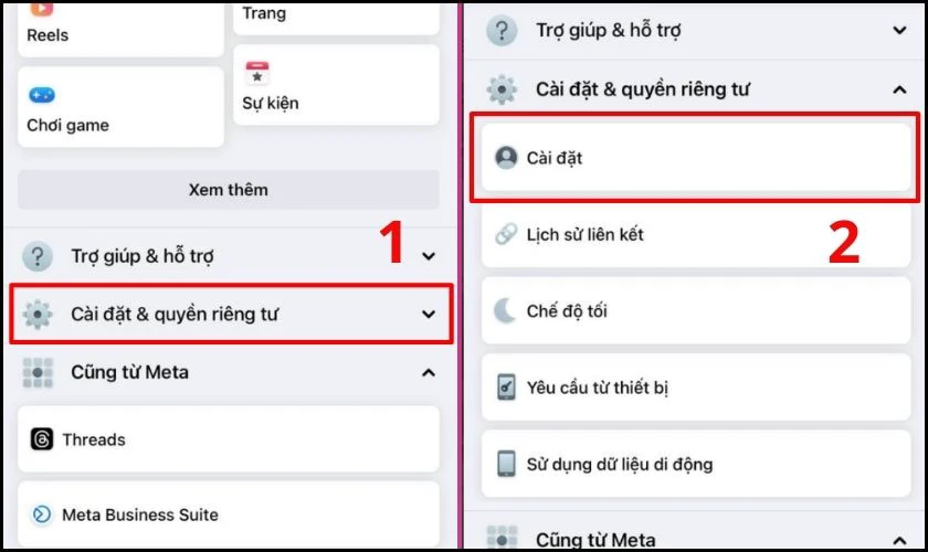 Chọn v&agrave;o C&agrave;i đặt quyền ri&ecirc;ng tư