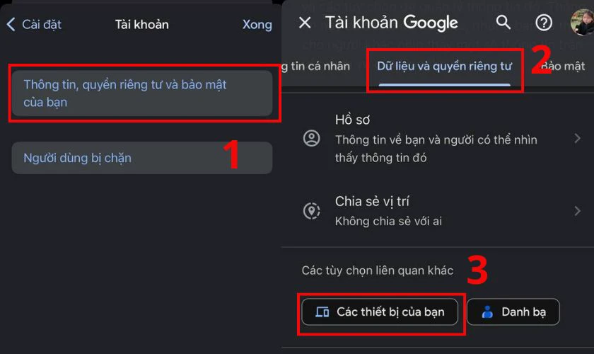 Chuyển sang tab Dữ liệu và quyền riêng tư
