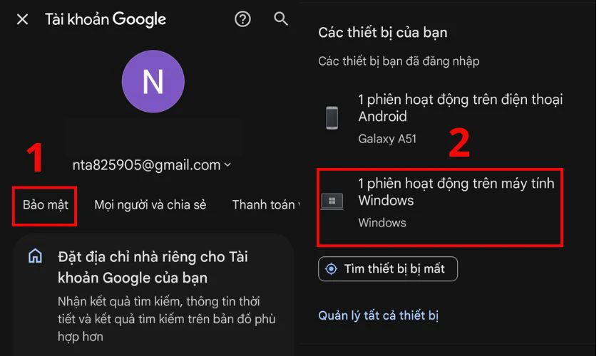 Chuyển đến tab Bảo mật và chọn Thiết bị của bạn