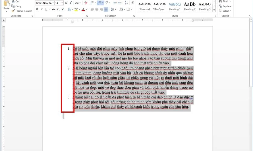 Sau khi hoàn thành, mỗi dòng hoặc đoạn sẽ được Word sắp xếp theo thứ tự