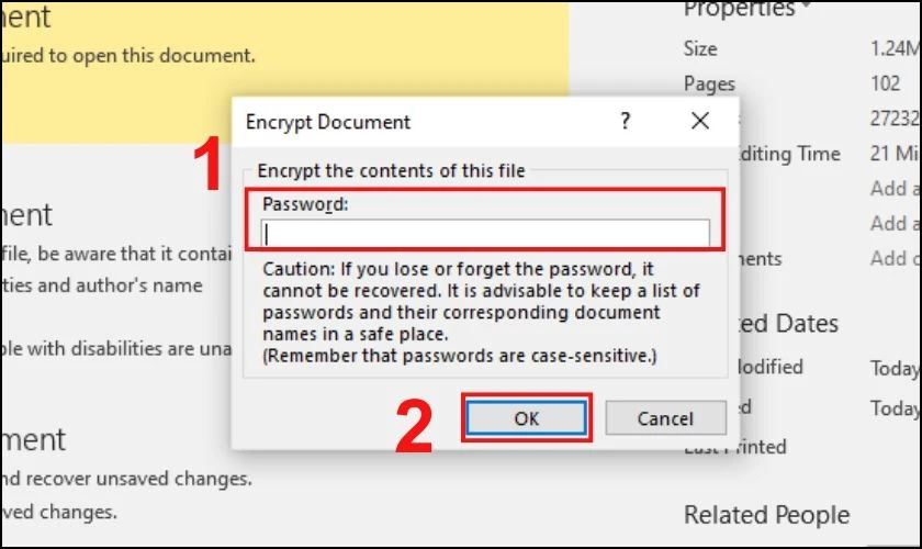 Hộp thoại Encrypt Document tr&ecirc;n Word 