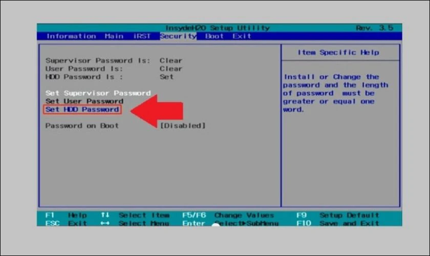 Hướng dẫn cách đặt mật khẩu ổ cứng thông qua BIOS