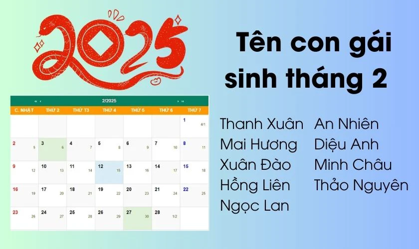 Đặt tên con gái 2025 sinh tháng 2