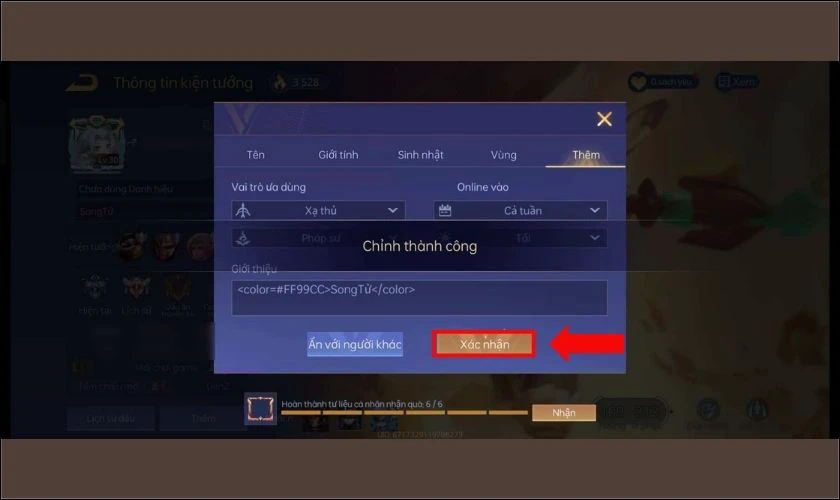 Nhấn x&aacute;c nhận để đổi t&ecirc;n th&agrave;nh c&ocirc;ng