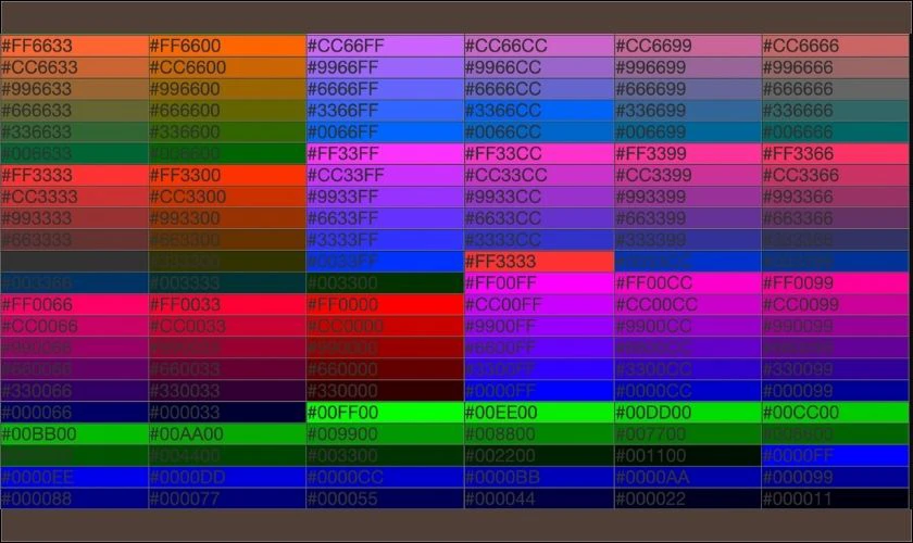 Danh s&aacute;ch code của c&aacute;c m&agrave;u