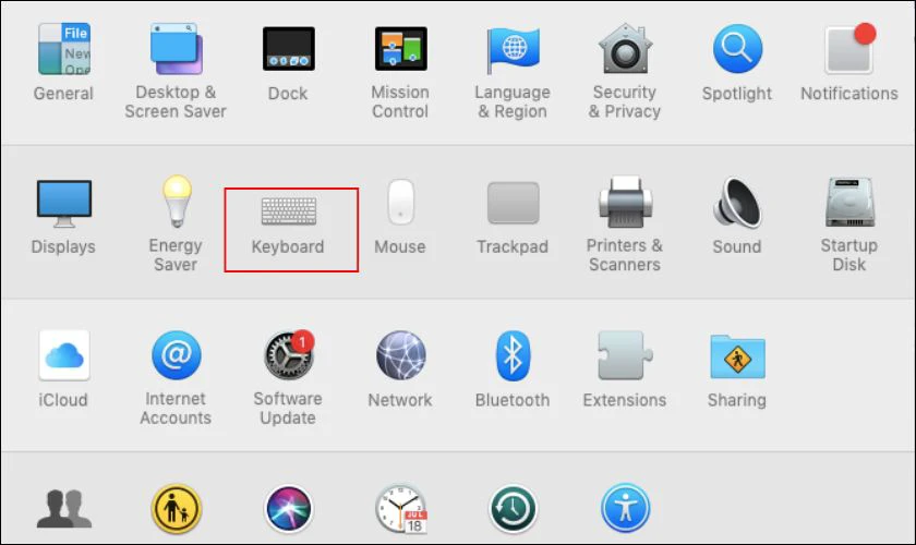 Mở System Preferences, chọn B&agrave;n ph&iacute;m (Keyboard)