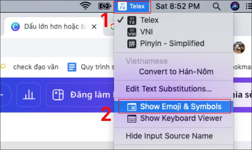Chọn v&agrave;o mục T&ugrave;y chỉnh b&agrave;n ph&iacute;m, sau đ&oacute; bấm v&agrave;o Show emoji & Symbols