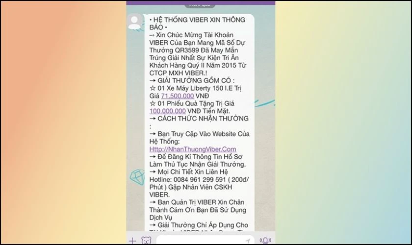 Giả danh c&aacute;c k&ecirc;nh b&aacute;n h&agrave;ng th&ocirc;ng b&aacute;o tr&uacute;ng thưởng