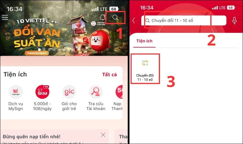 Nhấn v&agrave;o biểu tượng k&iacute;nh l&uacute;p rồi nhập &ldquo;Chuyển đổi 11-10 số&rdquo;