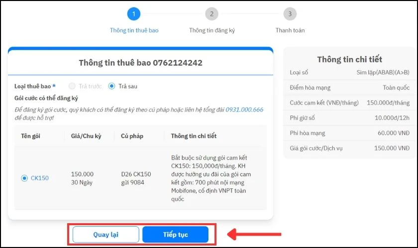 Kiểm tra th&ocirc;ng tin v&agrave; nhấn Tiếp tục