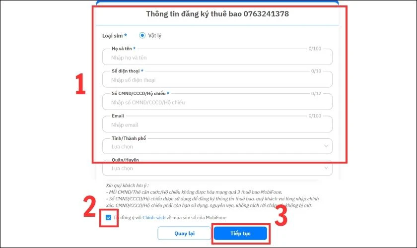 Điền đầy đủ thông tin theo yêu cầu