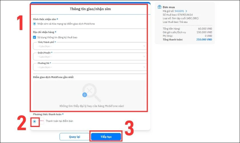 Chọn Địa chỉ nhận h&agrave;ng v&agrave; Điểm giao dịch MobiFone gần nhất